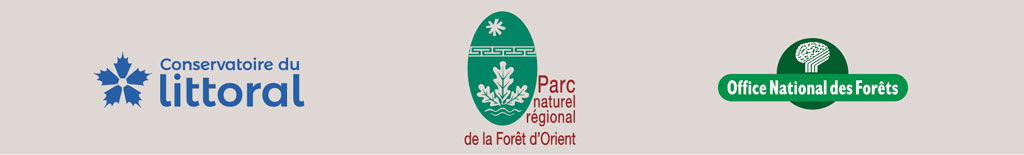  Logos de la maitrise d'ouvrage  et de ses partenaires : le conservatoire du littoral, le parn naturel r&eacute;gional de la For&ecirc;t dorient et l'Office National des For&ecirc;ts.
